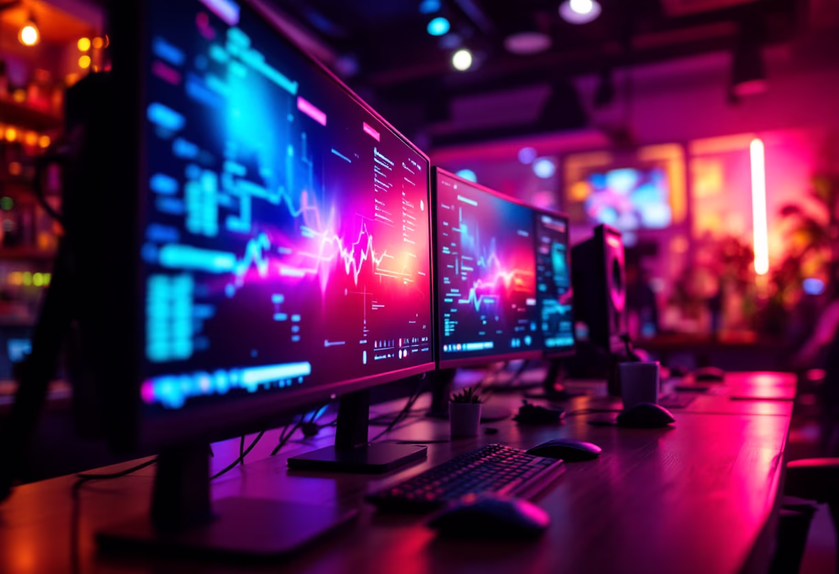 image of a workspace with computer monitors (for a social media and communication)